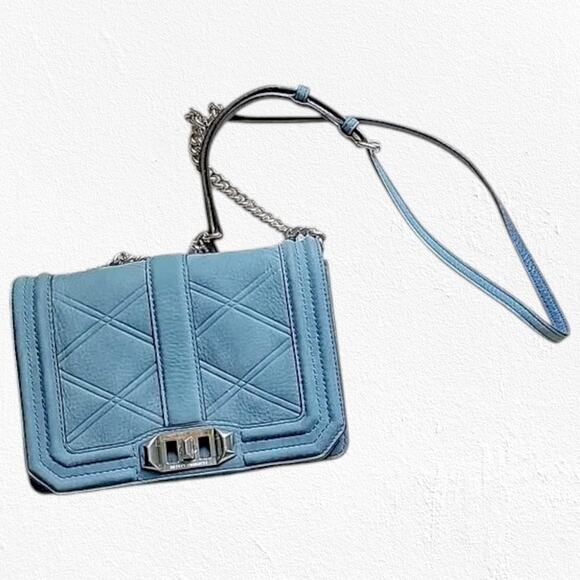 Rebecca Minkoff Blue Suede Quilted Criss Cross Small Crossbody Shoulder Bag - Picture 1 of 14